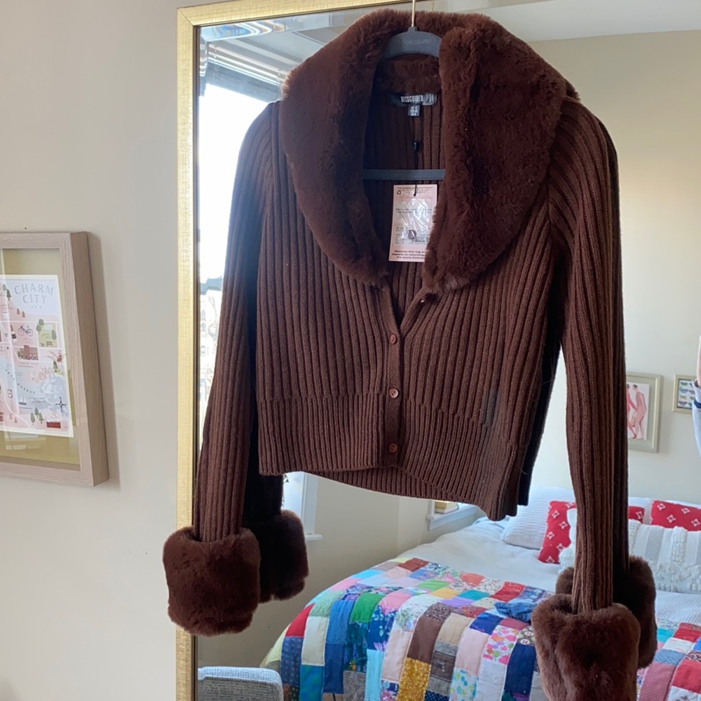 Missguided fur trim brown sweater